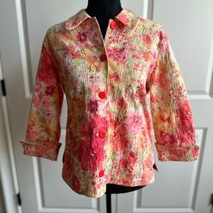 Rebecca Malone WaterColor Spring Floral Embroidered Button Down Coat